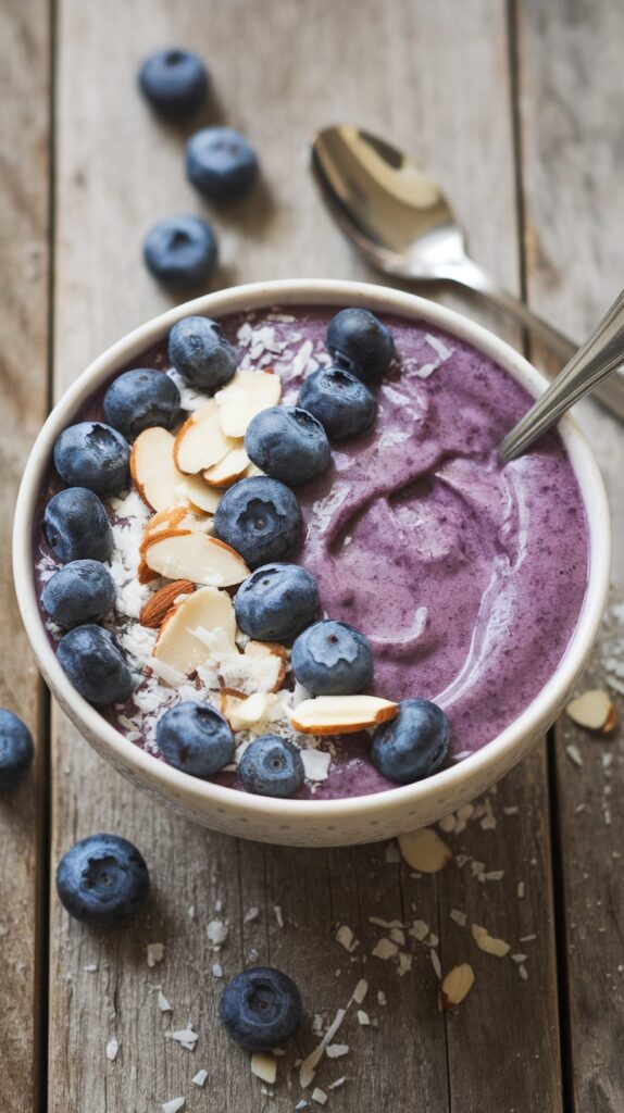Refreshing Low Carb Blueberry Protein Smoothie Bowl