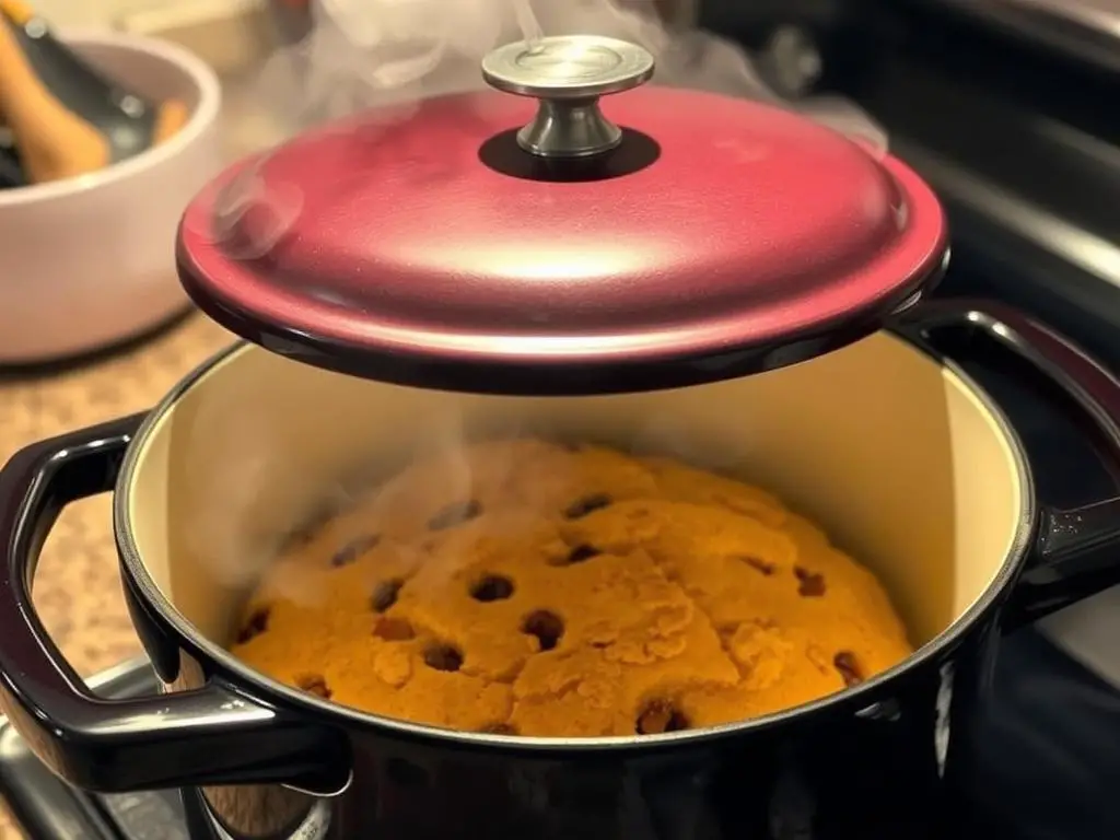 Baking the Costco cranberry walnut bread in a Dutch oven Baking the Costco cranberry walnut bread in a Dutch oven