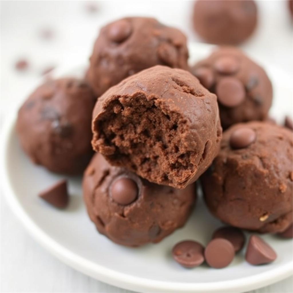 Double Chocolate High Protein Energy Balls with cocoa powder and chocolate chips
