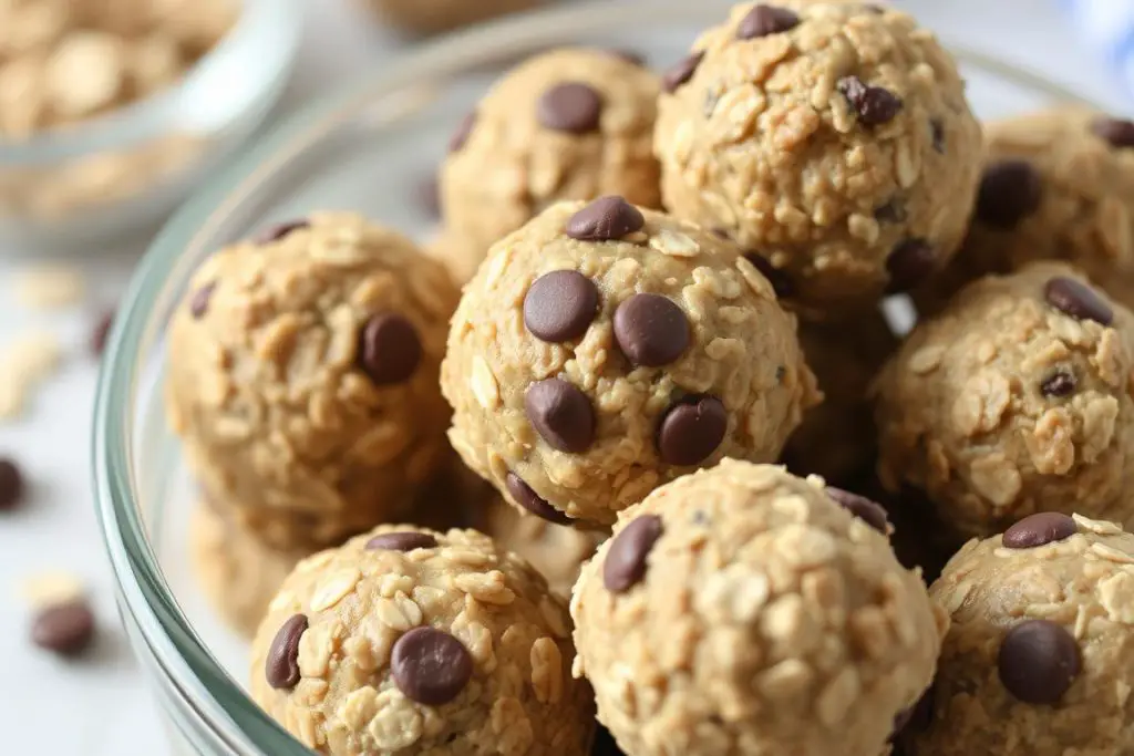Finished 5-Ingredient High Protein Energy Balls in a glass container