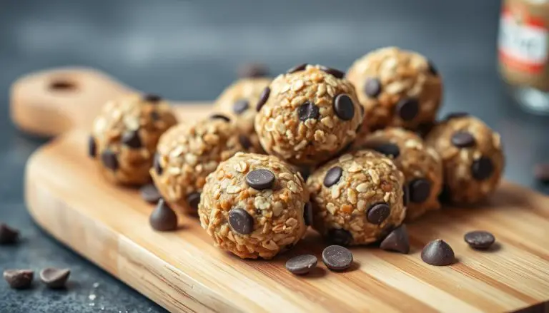 Homemade 5-Ingredient High Protein Energy Balls arranged on a wooden board