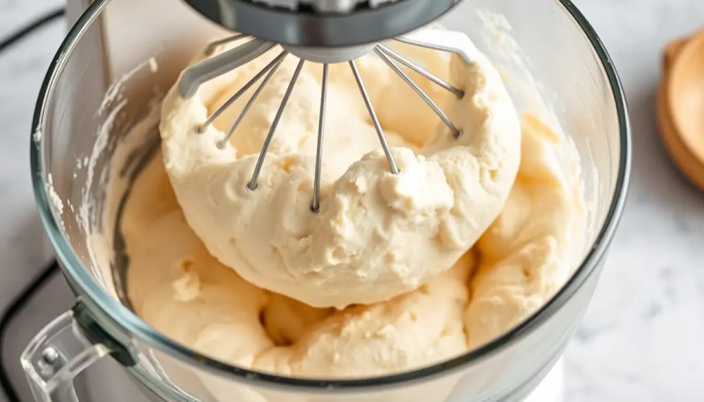 Mixing dough for soft fluffy French bread in a stand mixer Mixing dough for soft fluffy French bread in a stand mixer