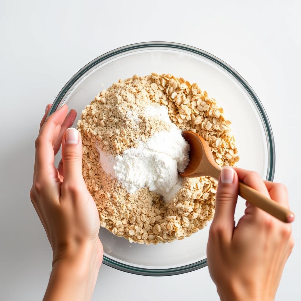 Mixing dry ingredients for 4-Ingredient No-Bake Chocolate Chip Protein Breakfast Balls Mixing dry ingredients for 4-Ingredient No-Bake Chocolate Chip Protein Breakfast Balls