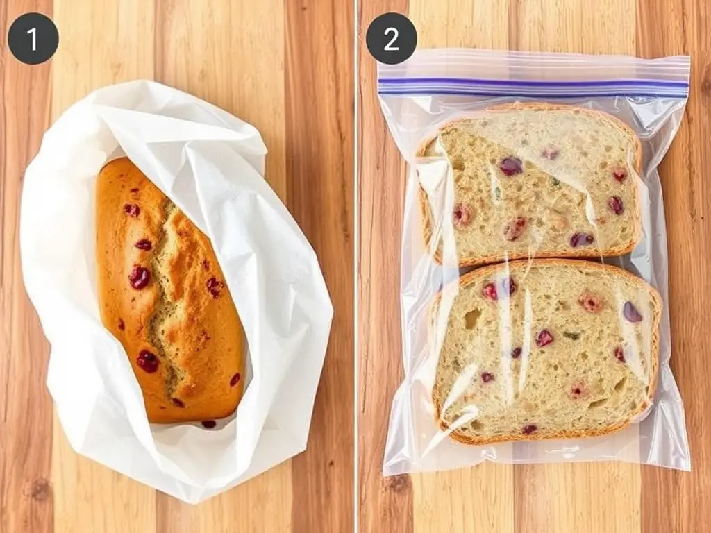 Properly stored Costco cranberry walnut bread in paper bag and sliced for freezing Properly stored Costco cranberry walnut bread in paper bag and sliced for freezing