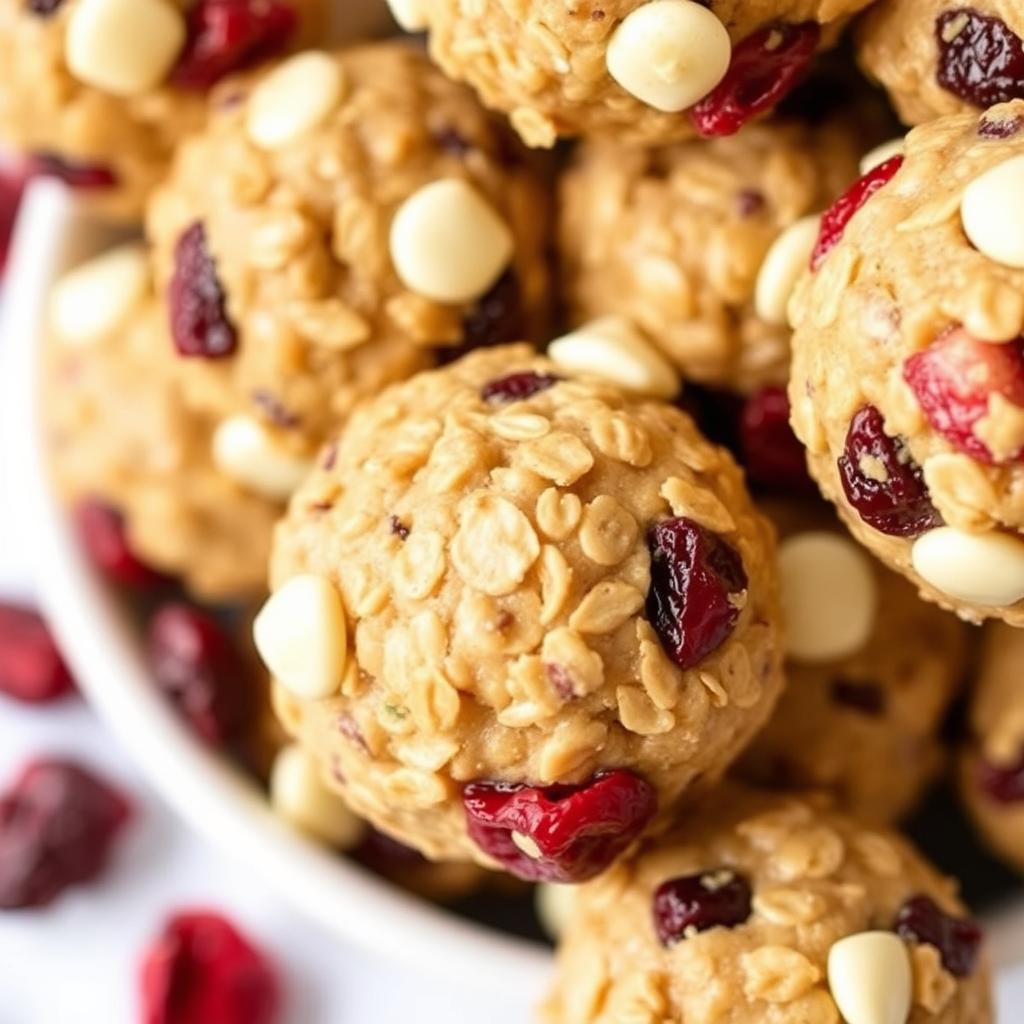 White Chocolate Cranberry High Protein Energy Balls with visible cranberry pieces