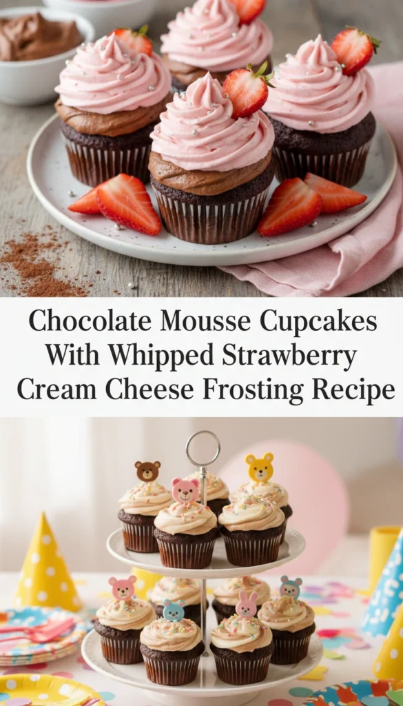 Chocolate Mousse Cupcakes With Whipped Strawberry Cream Cheese Frosting Recipe